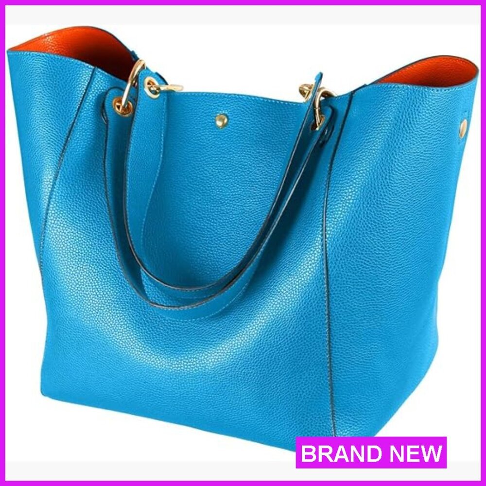 Large Vegan Leather Tote Bag Work Travel Crossbody Purse Bucket Style